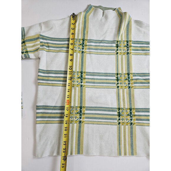 Tahari Large Womens Mock Neck Plaid Sweater Green Yellow Soft - Picture 2 of 6